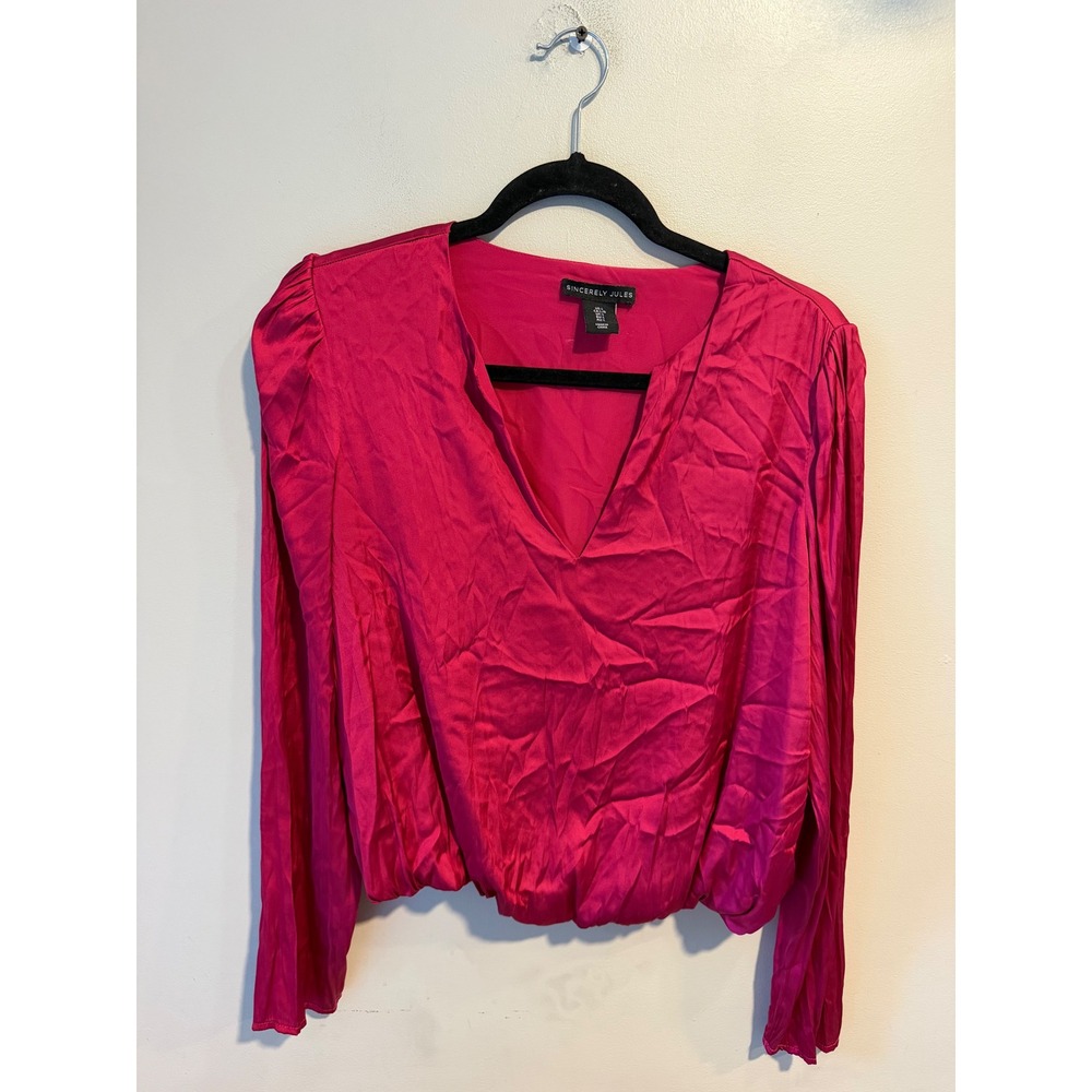 Sincerely Jules Magenta Pink V-Neck Long Sleeve Elastic Hem Blouse Large